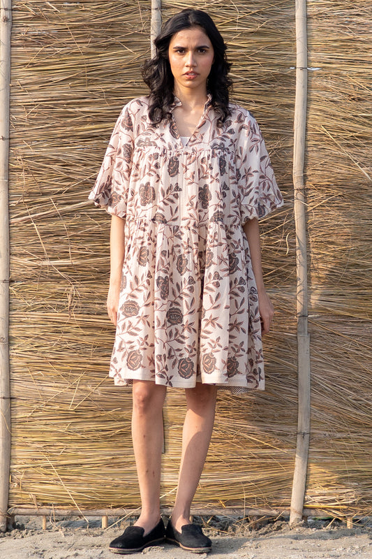 Jess Ivory Printed Short tiered dress