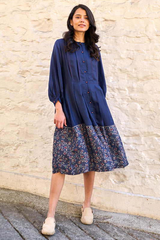 Ethel pleated dress navy