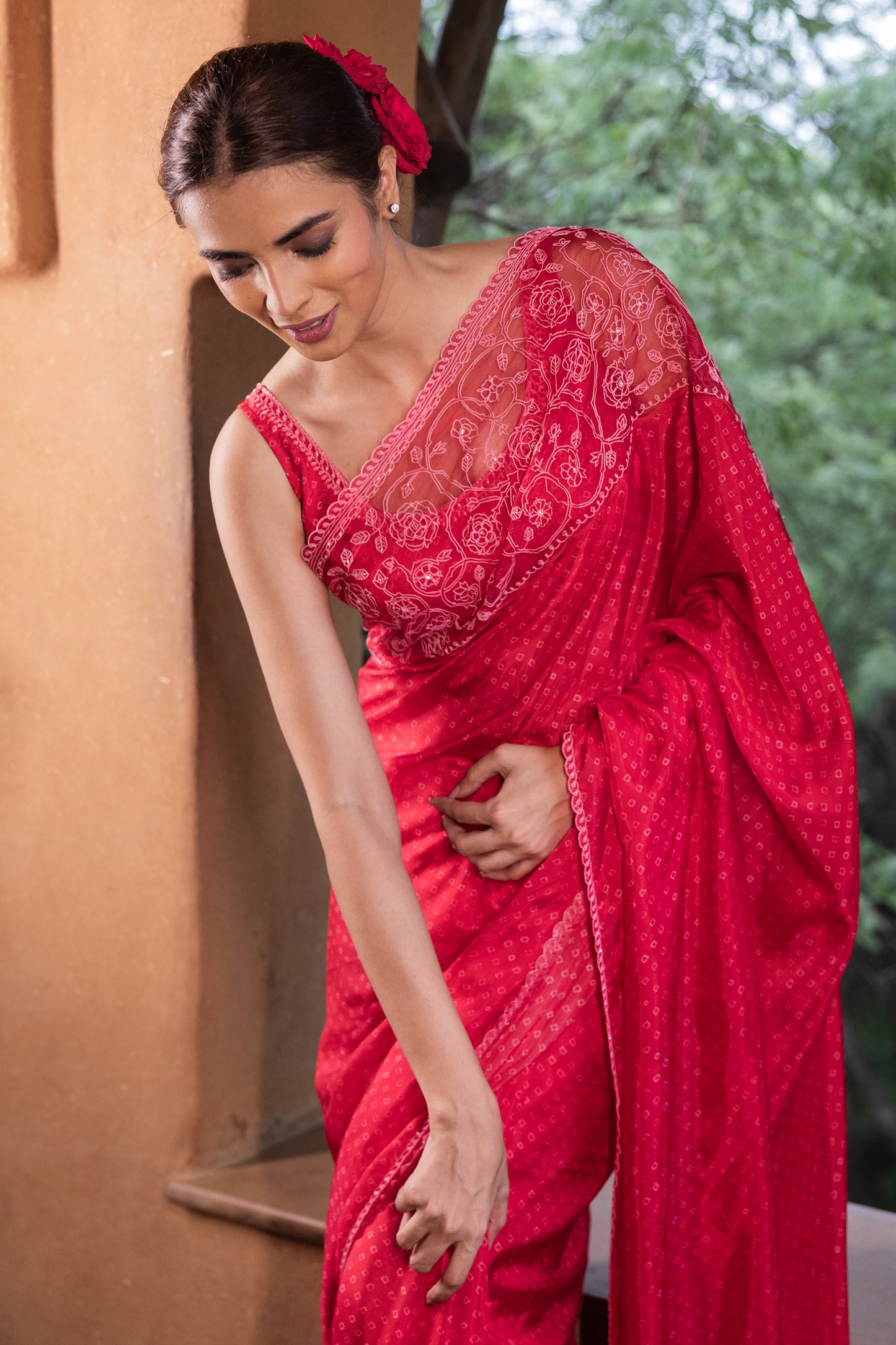 Silk organza embroidered saree
