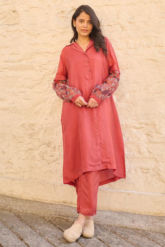 Cori viscose tabby tunic brick red