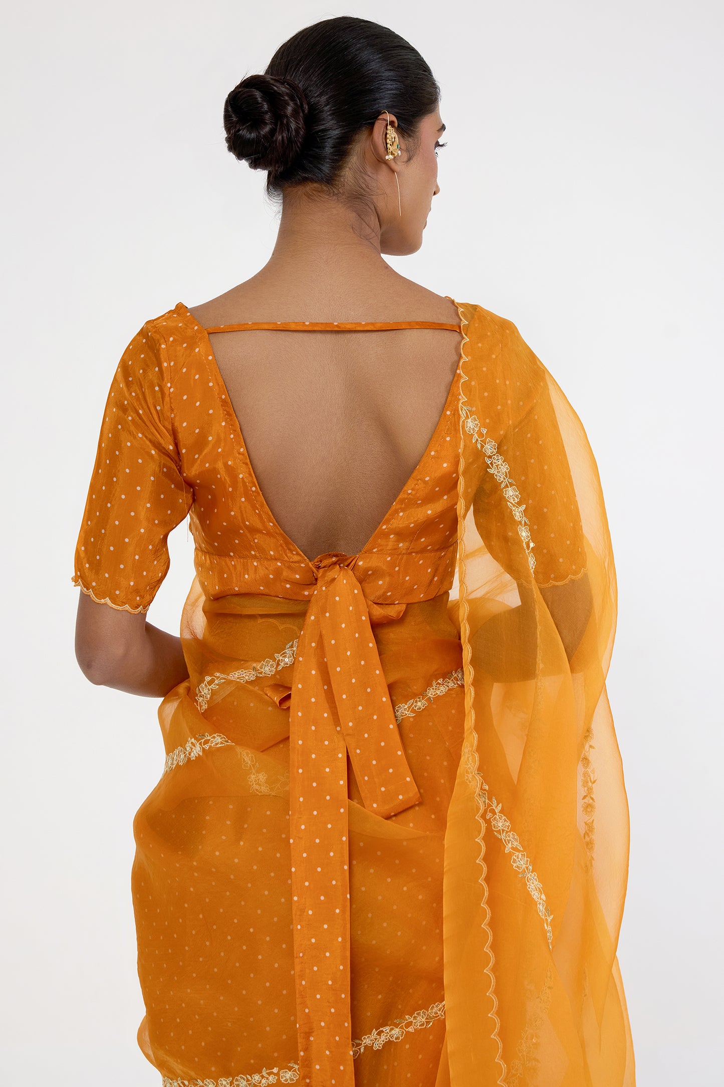 Silk organza dotted pleats saree