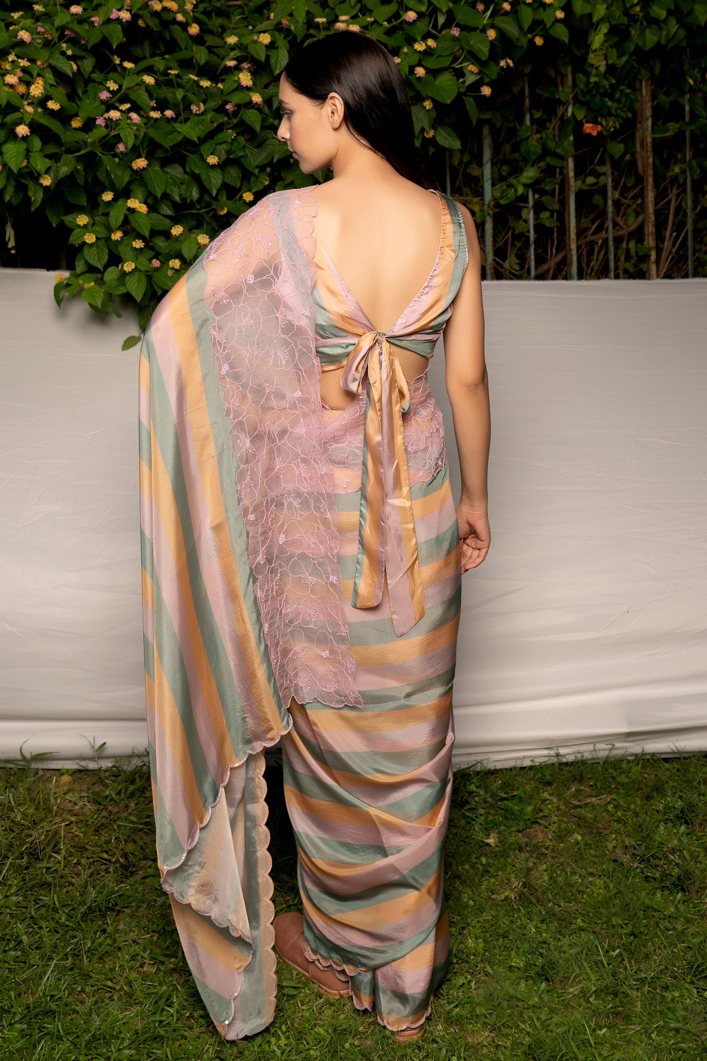 Silk organza multi stripes saree