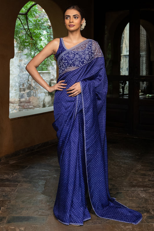 Silk organza embroidered saree