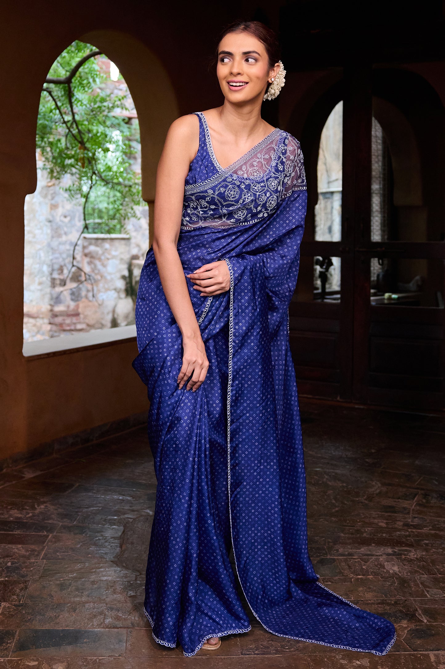 Silk organza embroidered saree