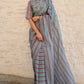 Viscose tabby hand embroidered saree teal