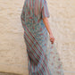 Viscose tabby hand embroidered saree teal