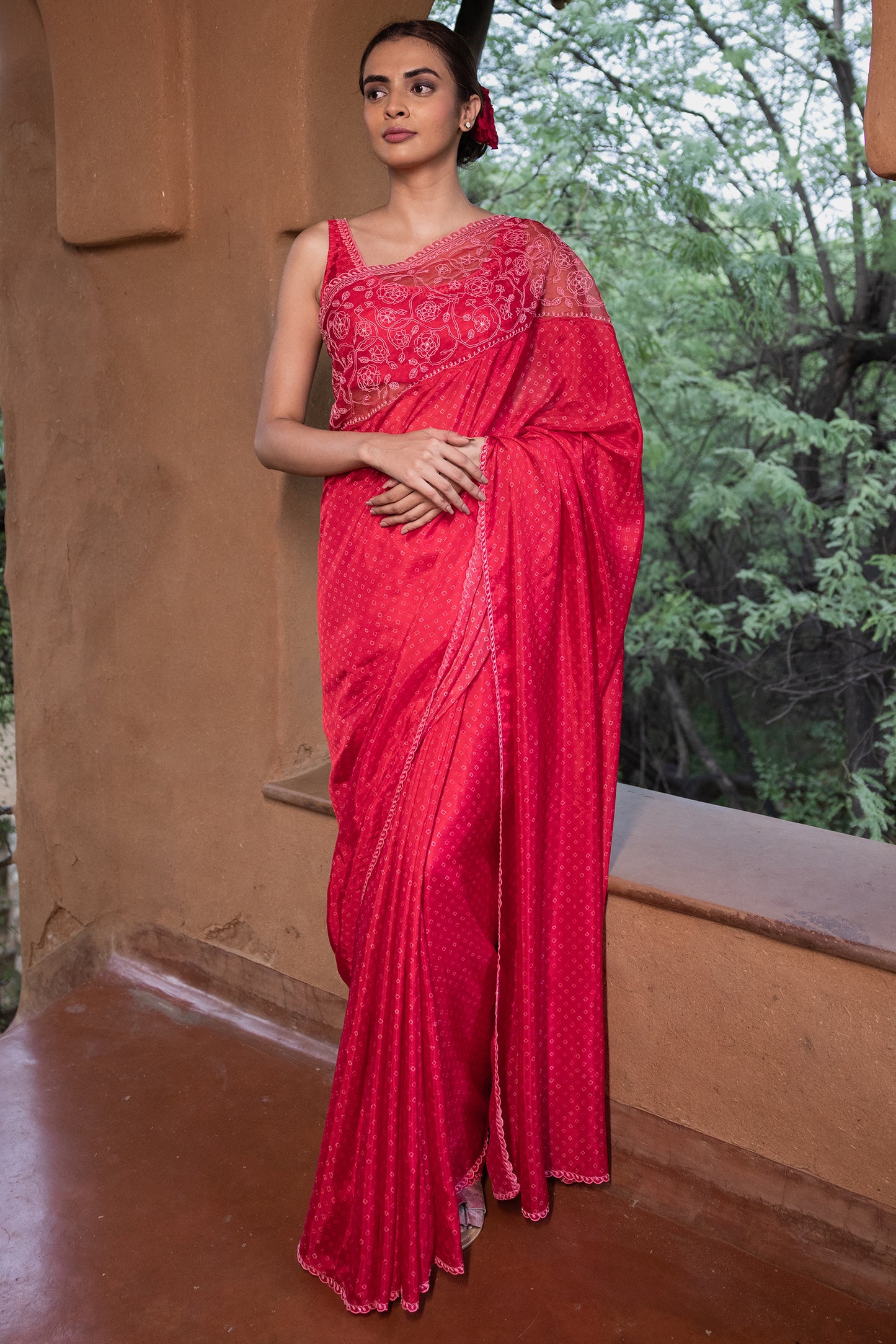 Silk organza embroidered saree
