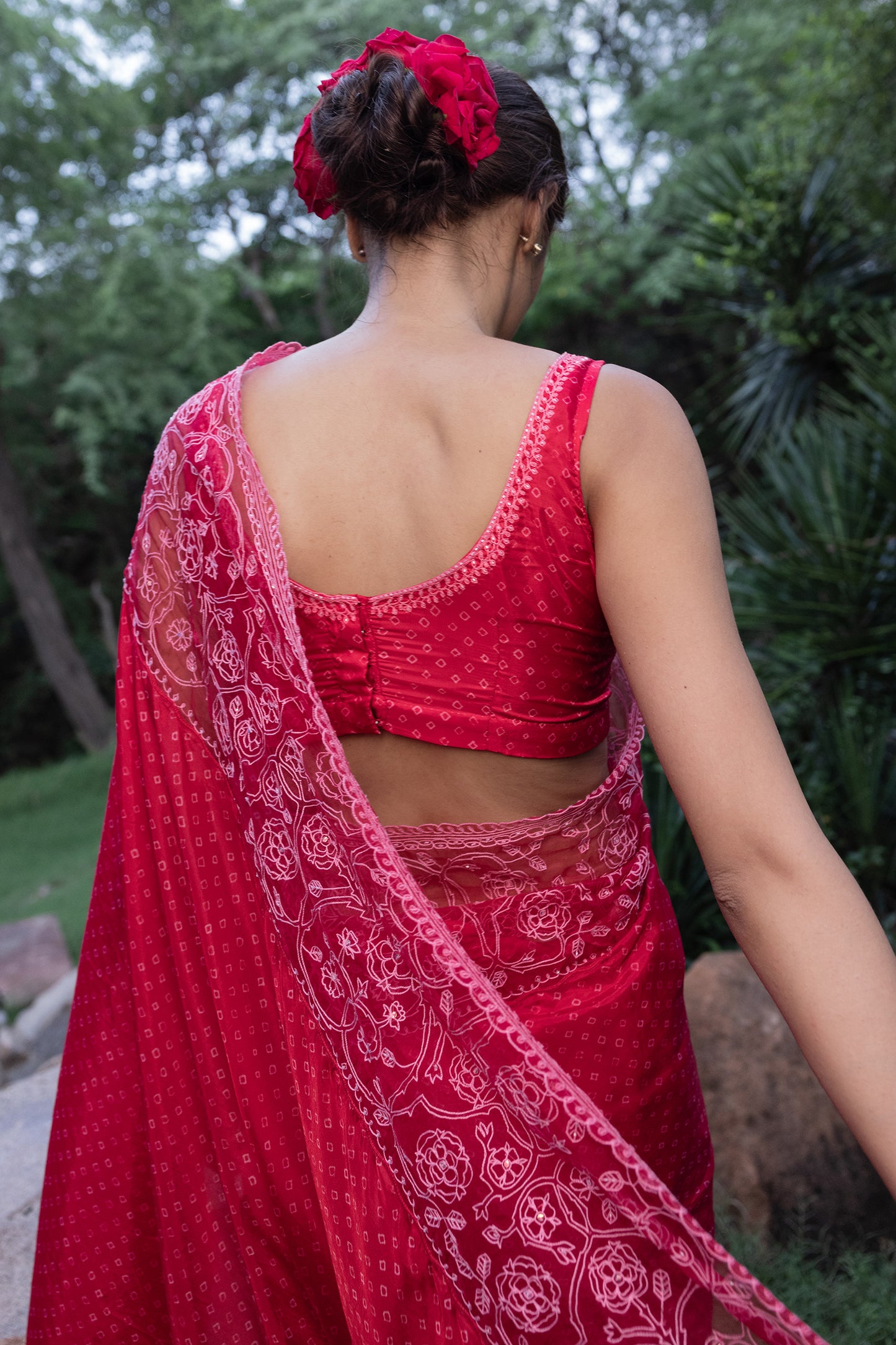 Silk organza embroidered saree