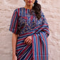 Viscose tabby hand embroidered saree teal